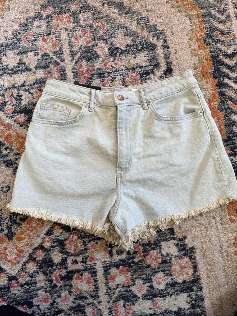 Frayed Hem High-waisted Denim Shorts